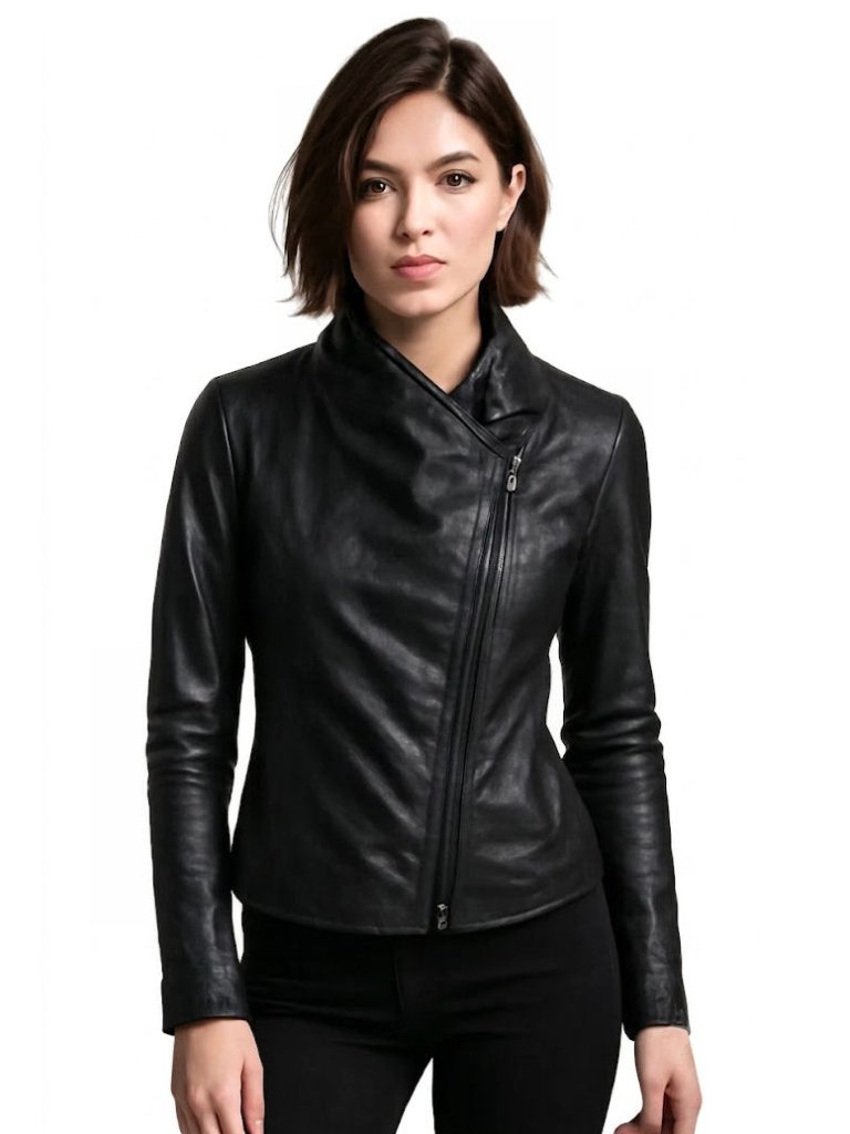 Vince Lamb Leather Moto Jacket Asymmetrical Zip, Knit Panels, Women’s Size M